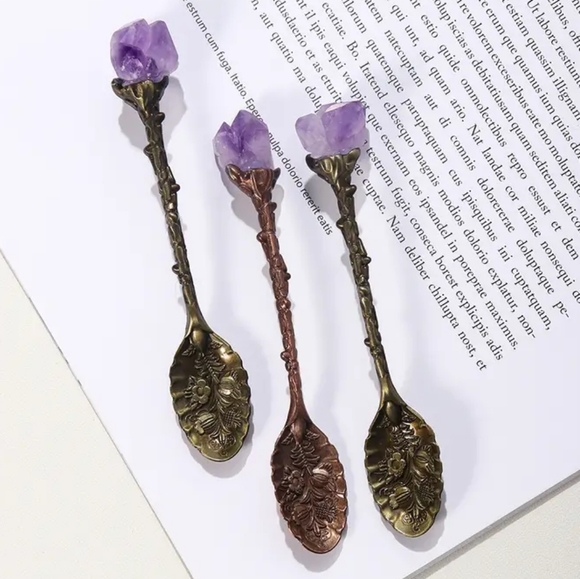 LOT of Purple Amethyst Crystal Spoons Antique Style NEW MINT - Picture 3 of 6